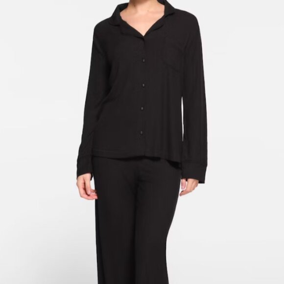 SKIMS Other - SKIMS Soft Lounge Rib Sleep Top Women 2X Onyx Black Button Up Stretch Loungewear